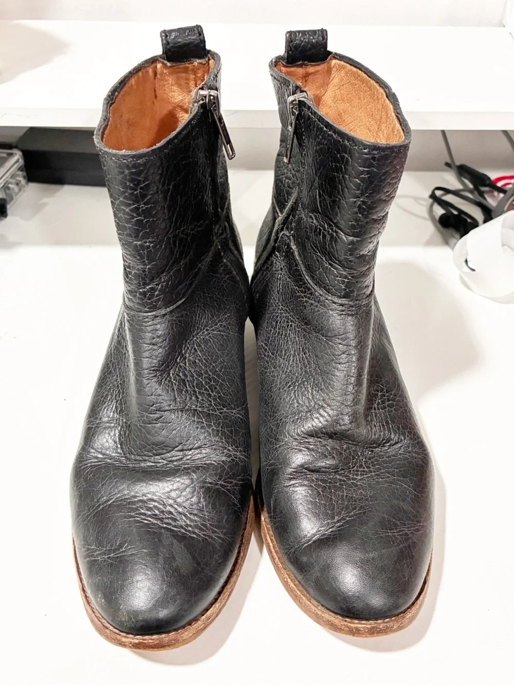 Madewell The Perrie Leather Ankle Boot Pebbled Black Side Zipper Size 7.5